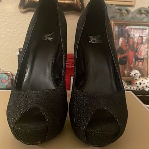Black / iridescent heels open toe 4” heel size 6 1/2 worn once